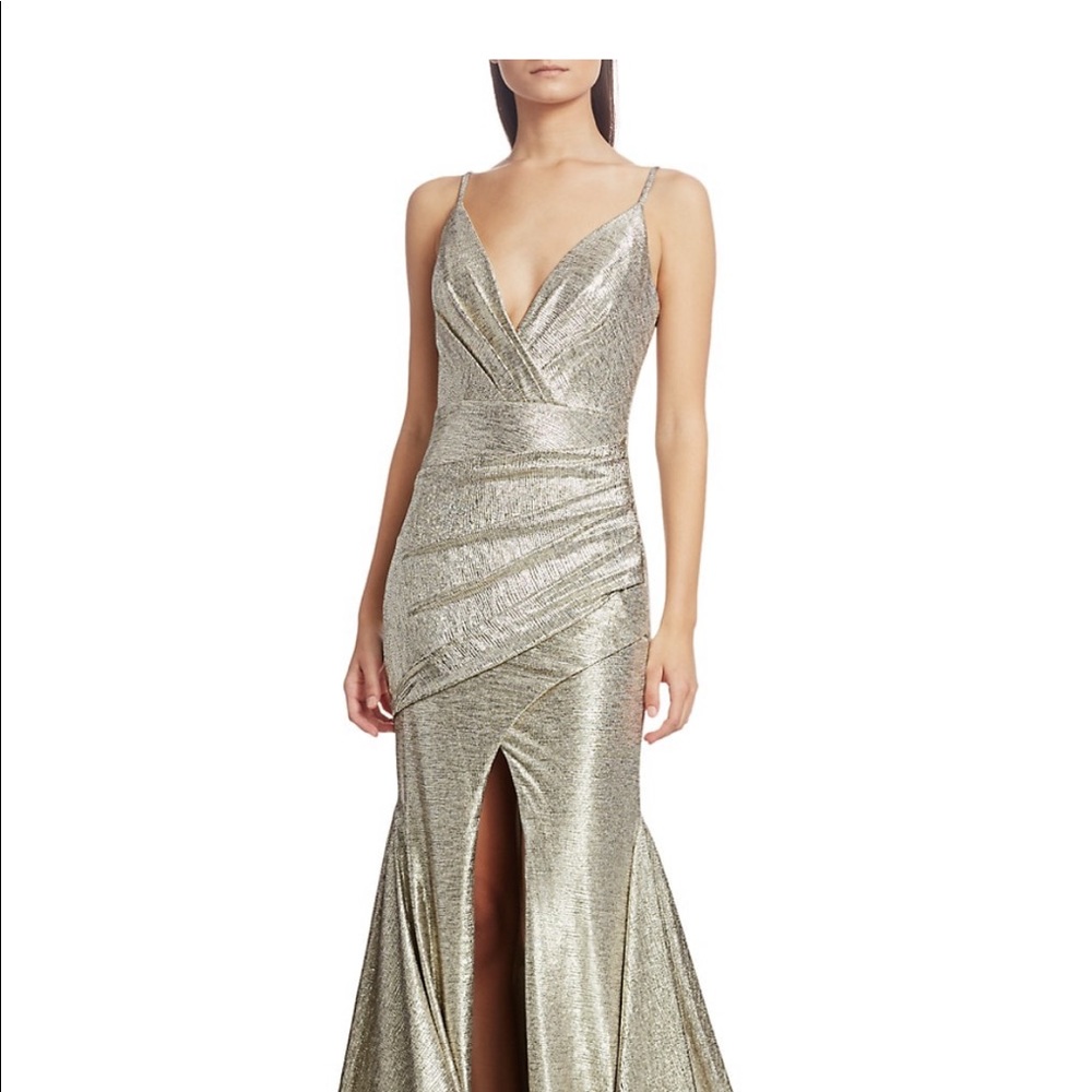 Metallic Gold V-Neck Evening Gown